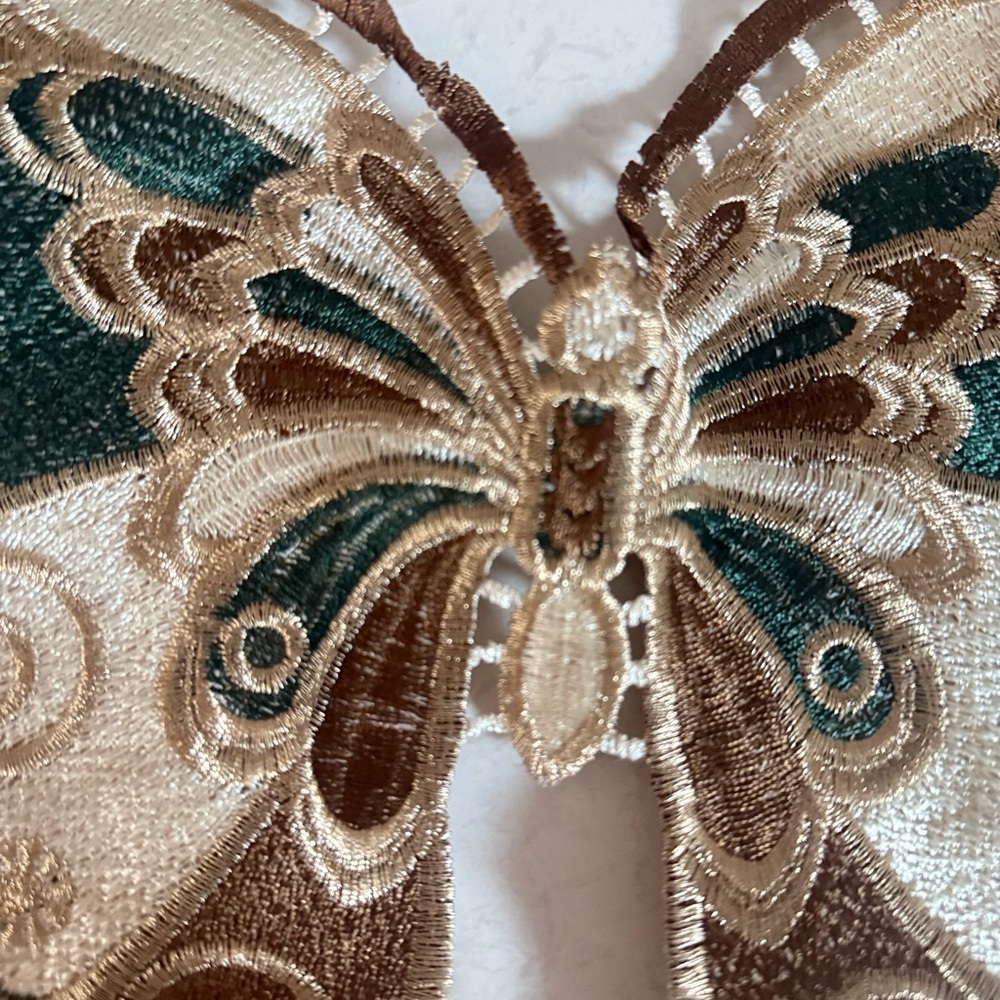 Embroidered Butterfly Crop Top - Brown & Teal - Picture 3 of 4